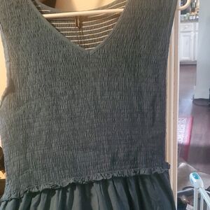 Annebout Blue Textured Sleeveless Top